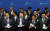 2023년 4월 6일 윤석열(앞줄 왼쪽 두 번째) 대통령은 부산 벡스코에서 중앙지방협력회의를 열었다. 윤 대통령이 부산 엑스포 마스코트인 ‘부기’ 인형을 들고 있다. / 사진:대통령실