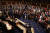 미국을 국빈 방문 중인 윤석열 대통령이 27일(현지시간) 워싱턴DC 국회의사당에서 열린 미 상·하원 합동회의 연설에서 기립박수를 받고 있다. 연합뉴스 