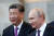 시진핑 중국 국가주석(왼쪽)과 블라디미르 푸틴 러시아 대통령. 우크라이나 전쟁이 장기화하며 중국의 중재 가능성도 커지고 있다. 로이터=연합뉴스