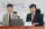 2020년 2월 김웅(왼쪽) 의원이 새로운보수당의 인재로 영입되는 날 하태경 당시 책임대표가 영입 행사에서 환영 인사말을 하고 있다. 연합뉴스