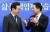 지난 3월 15일 김기현(오른쪽) 국민의힘 대표가 서울 여의도 국회 더불어민주당 대표실을 찾아 이재명 민주당 대표와 인사를 나누는 모습. 김성룡 기자