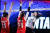 1일 열린 VNL 튀르키예전에서 공격하는 여자 배구 대표팀 정지윤. 사진 국제배구연맹