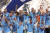 맨체스터 시티 선수들이 11일 튀르키예 이스탄불에서 열린 챔피언스리그 결승에서 인터밀란을 꺾고 환호하고 있다. 신화=연합뉴스 