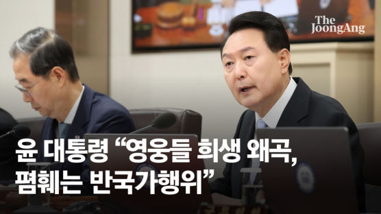 尹 "영웅 희생 왜곡, 반국가행위" 野 천안함 막말 논란 겨눴다