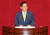 배진교 정의당 원내대표가 21일 국회에서 열린 본회의에서 비교섭단체 대표발언을 하고 있다. 김현동 기자
