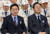 국민의힘 김기현 대표(왼쪽)과 더불어민주당 이재명 대표가 25일 오전 서울 중구 장충체육관에서 열린 6.25 73주년 행사에 참석해 나란히 앉아 있다. 연합뉴스