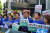 '후쿠시마 핵오염수 해양투기 저지 국회의원단'이 12일 도쿄에서 도보 행진을 하고 있다. 의원단 제공=연합뉴스
