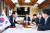 우크라이나를 전격 방문한 윤석열 대통령이 지난 15일(현지시간) 우크라이나 수도 키이우에서 폴란드 바르샤바로 이동하는 열차 내에서 참모들과 호우대책회의를 갖고 있다. 사진 대통령실
