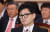 한동훈 법무부 장관이 26일 국회 법사위 전체회의에서 의원 질의를 듣고 있다. 연합뉴스