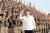 김정은 북한 국무위원장이 지난 4월 25일 조선인민혁명군 창건 90돌 경축 열병식에 참가한 모습. 노동신문=뉴스1