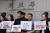 '역사정의와 평화로운 한일관계를 위한 공동행동'은 지난 4일 서울 도렴동 외교부 청사 앞에서 정부의 공탁 신청을 비판하는 기자회견을 개최했다. 연합뉴스