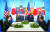 지난해 6월 스페인 마드리드에서 열린 나토 정상회의 계기 한미일 정상회의가 열린 모습. 왼쪽부터 윤석열 대통령, 조 바이든 미국 대통령, 기시다 후미오 일본 총리. 대통령실사진기자단