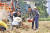 김동선(오른쪽) 한화갤러리아 전략본부장이 지난 2일 파이브가이즈에 감자를 공급하는 강원도 평창군 산지에서 지역 농민과 함께 감자를 수확하며 생산 과정을 점검하고 있다. 사진 한화갤러리아