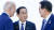 지난 5월 일본 히로시마에서 열린 주요 7개국(G7) 정상회의에서 윤석열 대통령, 조 바이든 미국 대통령, 기시다 후미오 일본 총리가 대화하는 모습. 연합뉴스.