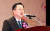 이장우 대전시장이 지난달 15일 열린 제78회 광복절 경축식에 참석, 경축사를 하고 있다. 연합뉴스