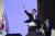 윤석열 대통령이 14일 부산 해운대구 영화의전당에서 열린 '2023년 청년의 날 기념식'에서 어퍼컷 세리머니를 하고 있다. 사진 대통령실 제공