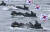 지난 13일 인천항 수로에서 열린 제73주년 인천상륙작전 전승기념 미디어데이 행사에서 해병대원들이 고무보트를 타고 기동하고 있다. 뉴스1