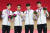 28일 항저우 아시안게임 펜싱 남자 사브르 단체전에서 금메달을 딴 김준호, 김정환, 구본길, 오상욱(왼쪽부터). 뉴스1