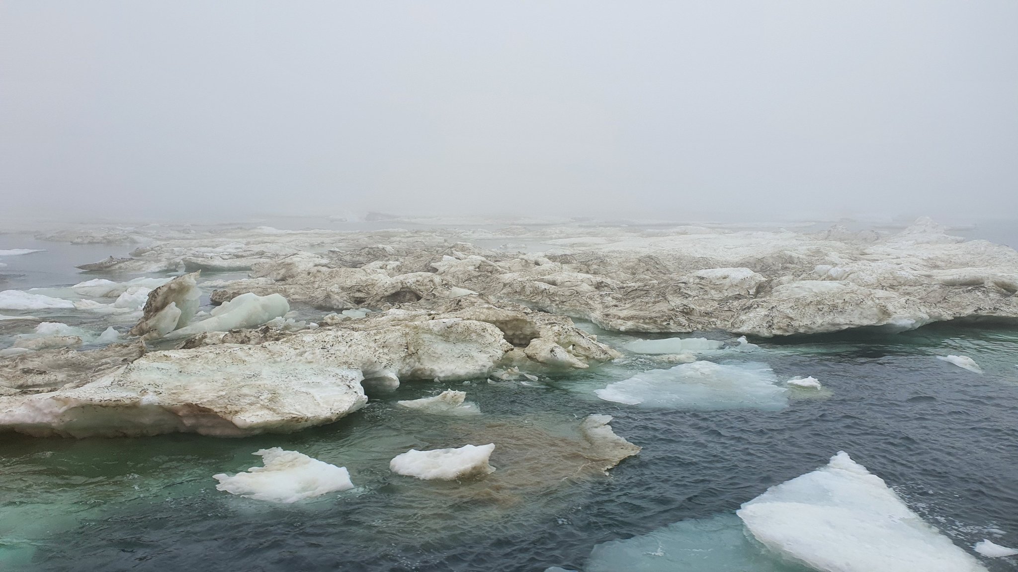 극지연구소의 북극 기후변화 탐사에서 발견된 검은 해빙. 사진 극지연구소