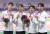 육상 남자 400m 계주 동메달을 획득한 고승환(왼쪽부터), 이재성, 김국영, 이정태. 뉴스1