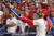 필라델피아 간판 타자 브라이스 하퍼가 12일(한국시간) 애틀랜타와의 NLDS 3차전에서 5회 홈런을 때려낸 뒤 타구를 바라보고 있다. USA 투데이=연합뉴스