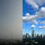 사진 왼쪽은 1일 오전 스모그에 쌓여 가시거리가 줄어든 베이징 중심가 궈마오 전경. 오른쪽 사진은 지난달 9일 파란 하늘의 궈마오 스카이 라인이다. 신경진 기자 