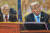 6일 미국 뉴욕 법원에서 열린 트럼프 민사 사기 재판에서 도널드 트럼프 전 미국 대통령(오른쪽)이 아서 엔고론 판사 옆에서 심문을 받고 있다. 로이터=연합뉴스