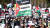  11일(현지시간) 영국 런던에서 열린 친팔레스타인 집회에 참여자들이 행진하고 있다. EPA=연합뉴스