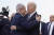 지난 10월 18일(현지시간) 이스라엘을 방문한 조 바이든(오른쪽) 미국 대통령이 이스라엘 텔아비브 벤구리온 국제공항으로 영접 나온 베냐민 네타냐후 이스라엘 총리와 포옹하고 있다. AP=연합뉴스