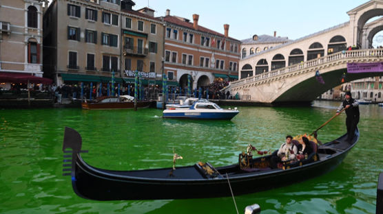 [사진] 베네치아 운하에 녹색염료 푼 기후시위대