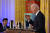 조 바이든 미국 대통령이 11일(현지시간) 워싱턴DC 백악관 이스트룸에서 열린 '하누카' 리셉션에서 연설하고 있다. 하누카는 성전 촛대의 불꽃이 하루치 기름으로 8일간 타오른 기적을 기리는 유대교 명절이다. AFP=연합뉴스