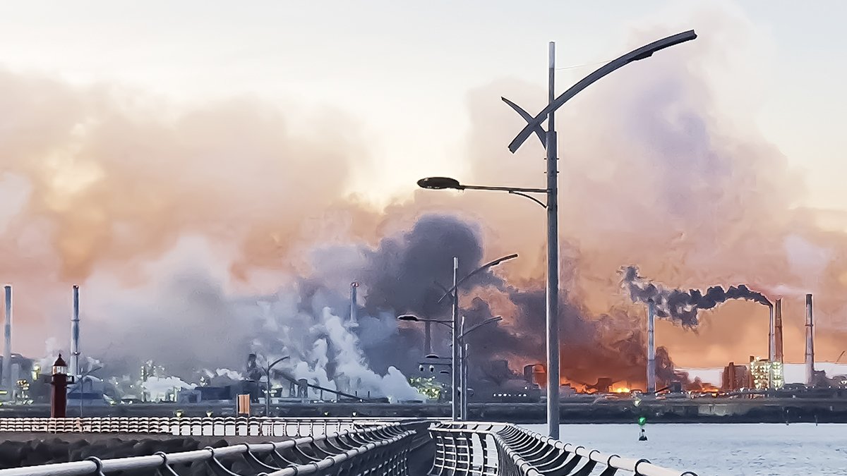 포스코 포항제철소에 원인을 알 수 없는 불이 나 화염이 공장을 뒤덮고 있다. 뉴스1