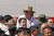 프랑스 배우 제라드 드파르디외(가운데)가 지난 2018년 9월 9일 평양 김일성광장에서 열린 정권 수립 70주년(9.9절) 열병식을 관람하고 있다. AFP=연합뉴스