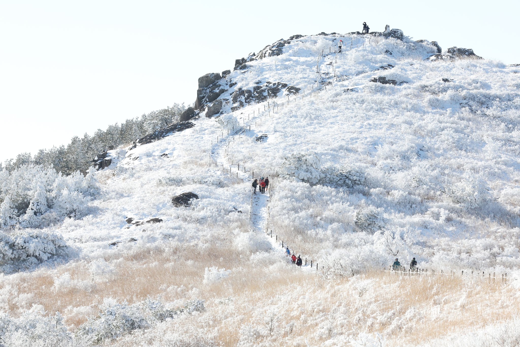 25일 광주 북구 무등산 일원에서 등산객들이 지난 사흘 동안 내린 눈으로 인해 설경을 이룬 등산로를 걷고 있다. 뉴스1