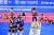10일 화성에서 열린 IBK기업은행과의 경기에서 긴 랠리 끝에 쓰러진 페퍼저축은행 선수들(위). 사진 한국배구연맹