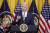 조 바이든 대통령이 23일 백악관 이스트룸에서 열린 전미주지사협회 행사에서 러시아 제재에 대해 연설하고 있다. AP=연합뉴스