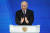 블라디미르 푸틴 러시아 대통령이 29일 러시아 모스크바에서 국정연설을 하고 있다. AP=연합뉴스