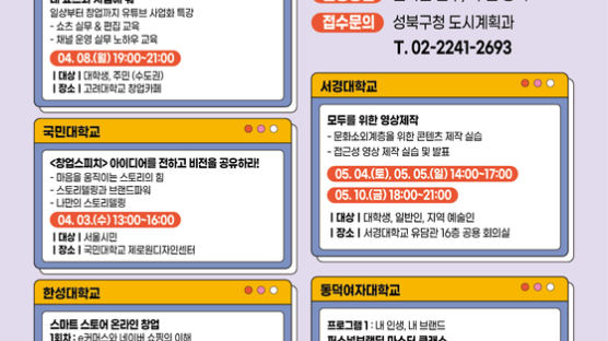 ‘성북 캠퍼스타운 아카데미 (1학기)’ 수강생 모집