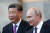 시진핑 중국 국가주석(왼쪽)과 블라디미르 푸틴 러시아 대통령이 부쩍 밀착하고 있다. 로이터=연합뉴스