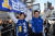이재명 더불어민주당 대표(오른쪽)가 1일 인천 동-미추홀을에 출마한 남영희 후보와 함께 인사하고 있다. 김성룡 기자