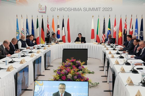 지난해 5월 주요 7개국(G7) 정상회의 참석차 일본을 방문 중인 윤석열 대통령이 일본 히로시마 그랜드프린스호텔에서 열린 G7 정상회의 확대세션에 참석하고 있다. 대통령실