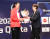 1일 열린 아시아쿼터 드래프트에서 1순위로 페퍼저축은행에 지명된 장위(왼쪽)와 장소연 감독. 사진 한국배구연맹