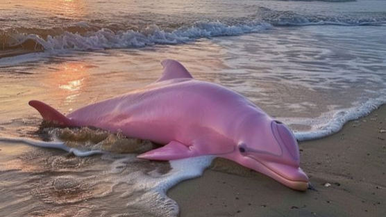 해변에 쓰러진 분홍 돌고래 구해준 남자? 이 사진 반전 있었다