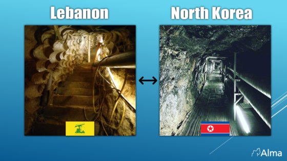 Comparison of Hezbollah tunnels in Lebanon (left) and North Korean tunnels. Israel Alma Institute