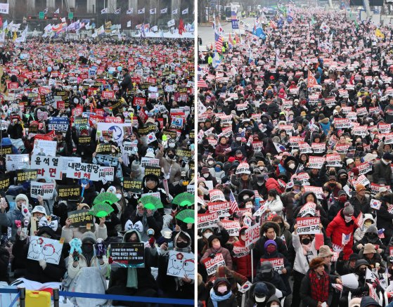 응원봉·태극기 동강난 광화문…헌재 탄핵 찬반 대규모 집회