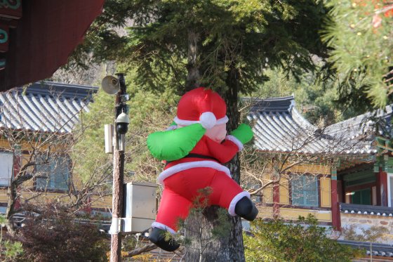 두 눈을 의심했다…"아기 예수 탄생 축하" 산타 걸린 의외의 장소