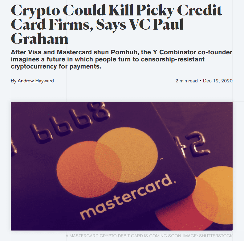 [Cryptoneedle] "가상자산이 신용카드 회사 죽일 수 있다"