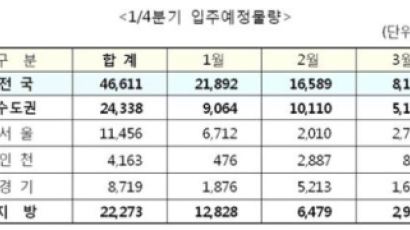 1~3월 입주 아파트 전국 4만6000가구