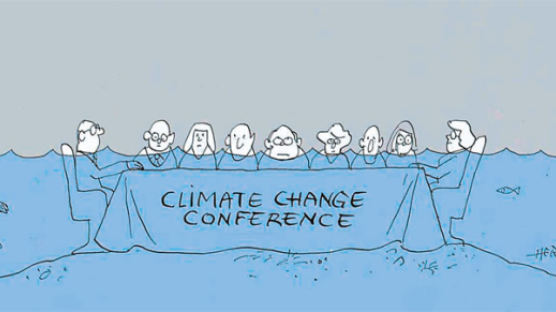 [해외 만평] 기후변화협약 회의 … 익사 직전에 타결
