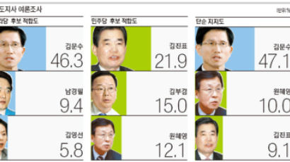 김문수 47%, 민주당 원혜영·김진표는 10% 안팎